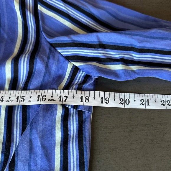Y2K Women's Blue Green Striped Button Down Shirt Preppy Office Long Sleeve Sz 8 - Picture 9 of 10